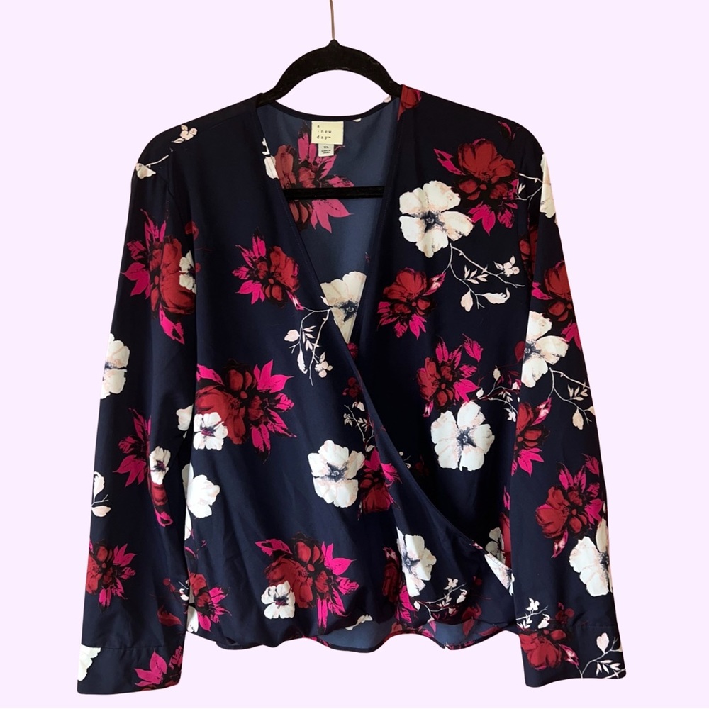 A New Day Floral Long Sleeve Wrap Blouse 🌸